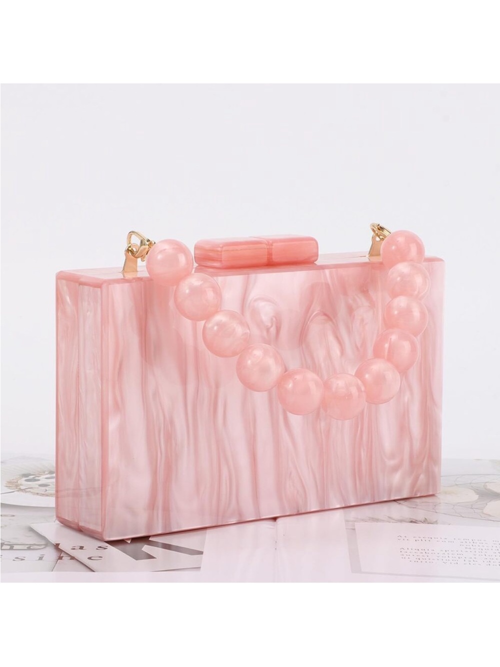 New Pink Acrylic Clutch Purse Formal Wedding Evening Handbag Marble Party - Picture 3 of 6